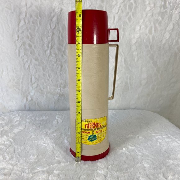 Vintage Genuine Vacuum Bottle Thermos 1960 Glass lined 1qrt Tan Red Model  #2402 - Picture 9 of 9